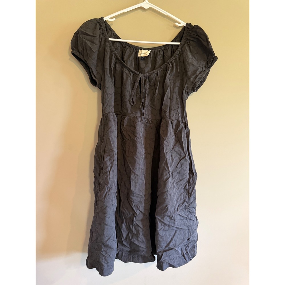 Universal Thread Women XS Gray Embroidered Puff Sleeve Babydoll Mini Dress